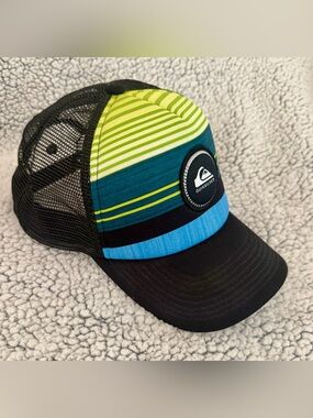 Quiksilver Multicolor Striped Mesh-Back Cap in Black, Blue & Lime